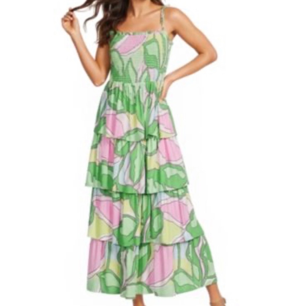 Gianni Bini Medium Smocked Tiered Maxi Dress Sleeveless Summer Boho